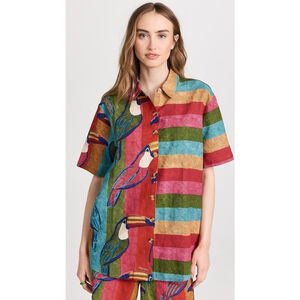 Farm Rio Multicolor Wonderful Toucans Uni Short Sleeve Button Up Shirt Medium